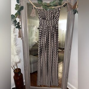 Black and Cream Zigzag Maxi Strapless Dress